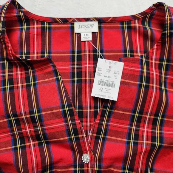 New J Crew Factory Stewart tartan plaid puff-sleeve midi Christmas dress - Picture 6 of 12